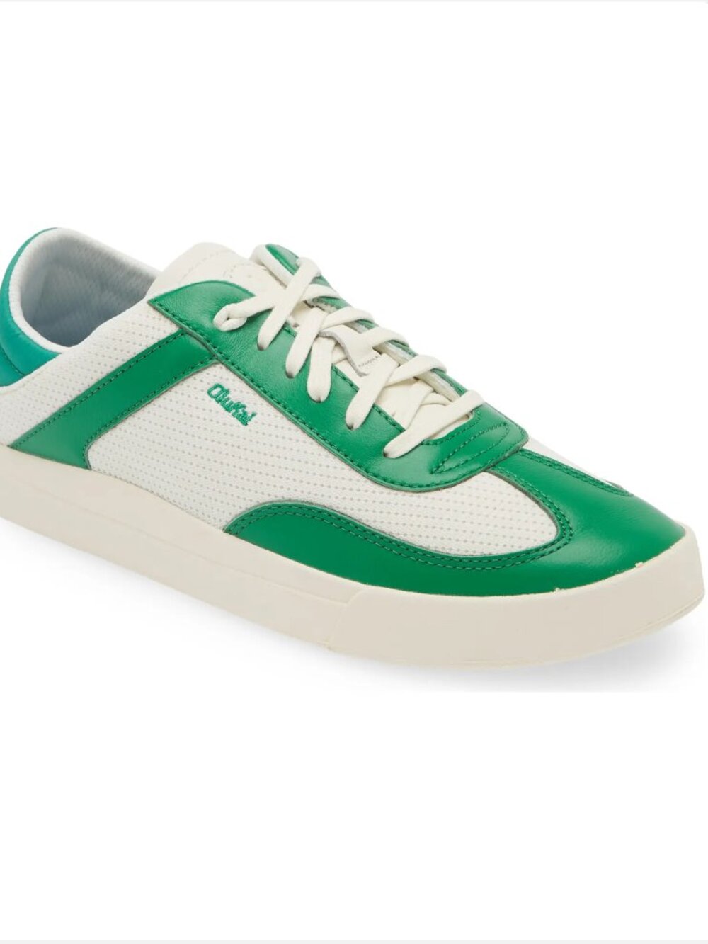 OluKai Kilea Off-White & Bamboo Green Leather Sneakers Women US 7.5